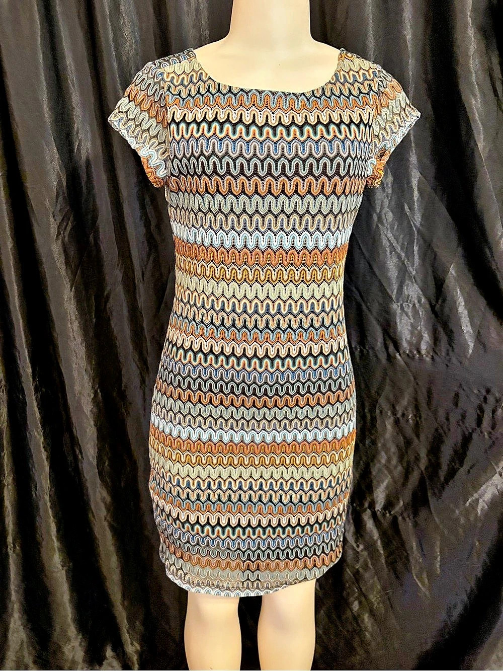 Cato Geometric Mini Dress Blue & Brown Size 8 Like New